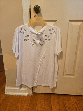 Michael Kors NWT L white tee with silver grommets as accents on front of shirt